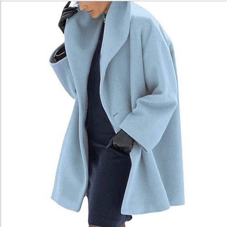 Ladies High Collar Neck For Autumn And Winter - Woolen Casual Coat ladys coats Distinguished Fine Apparel Light Blue 4XL