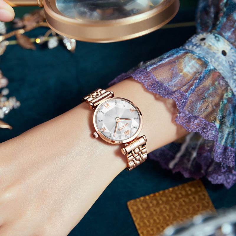 Mechanical Waterproof Quartz Watch – Light Luxury for Modern Women ladys watch Distinguished Fine Apparel Crescent White Standard