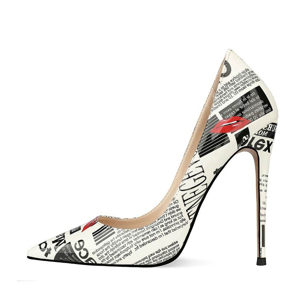 Graffiti Newsprint Stilettos - Old World Print Heels ladys foot wear Distinguished Fine Apparel
