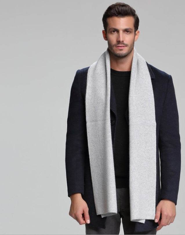 Scarf Cashmere Men's Casual Thick Warm Long Double-Sided gents accessorys Distinguished Fine Apparel M5107 light grey 30x180cm