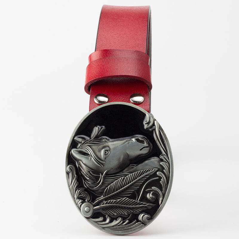 Genuine Leather Belt and horse buckle formal wear Distinguished Fine Apparel Silver red 105cm