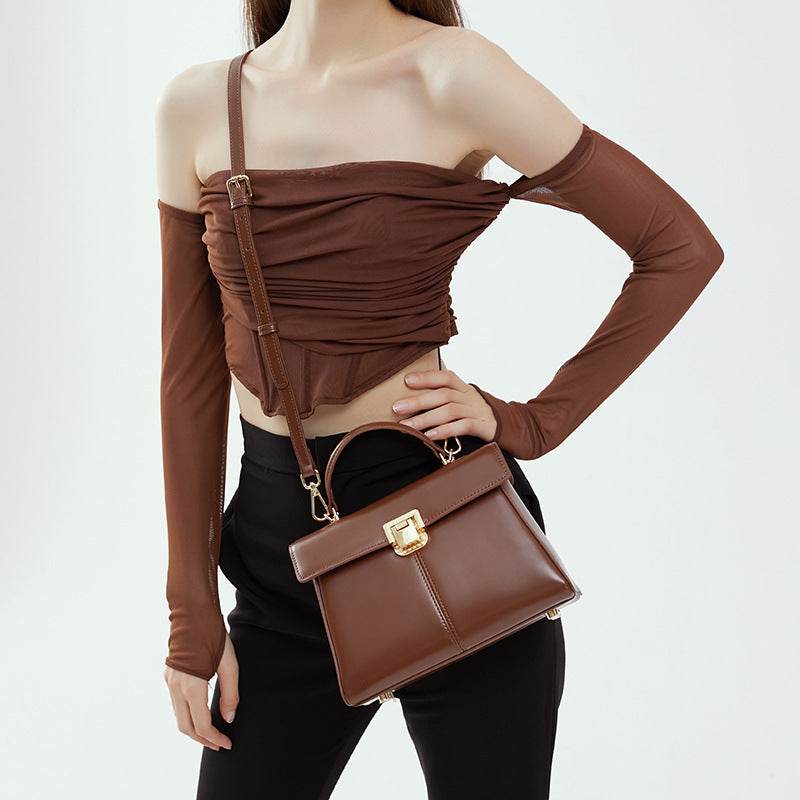 Women's Genuine Leather Hachette Clasp Shoulder Bag ladys accessorys Distinguished Fine Apparel