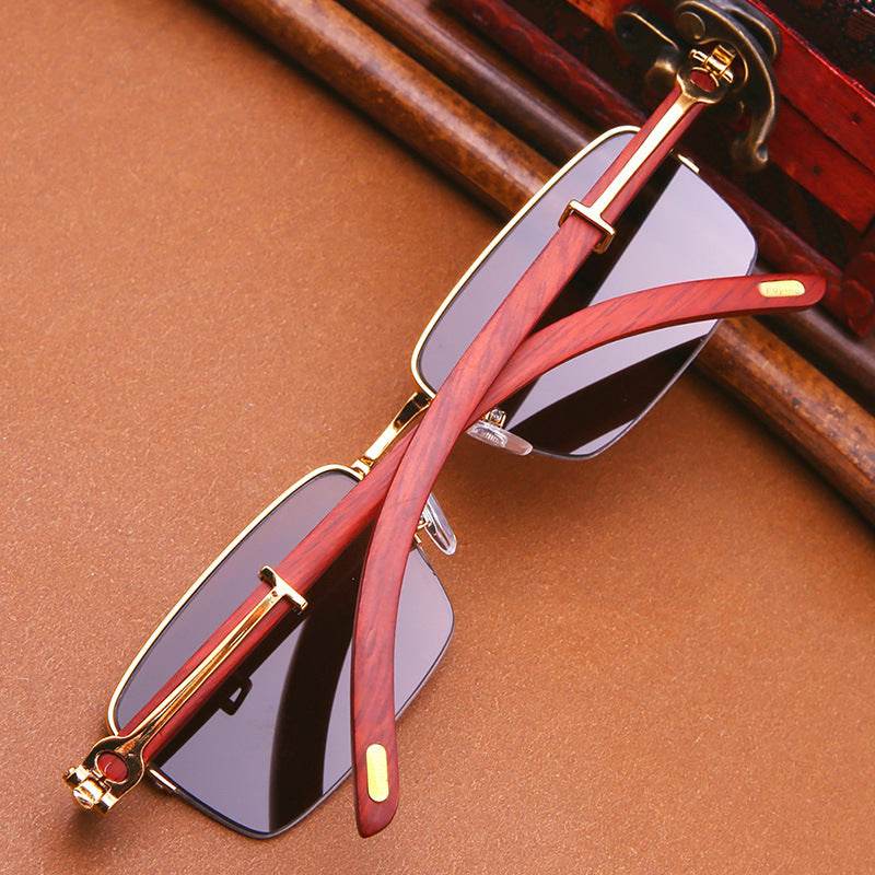 Fine Gentlemen's Crystal and Wood Sunglasses - Wine Red gents sunglasses Distinguished Fine Apparel Gold brown