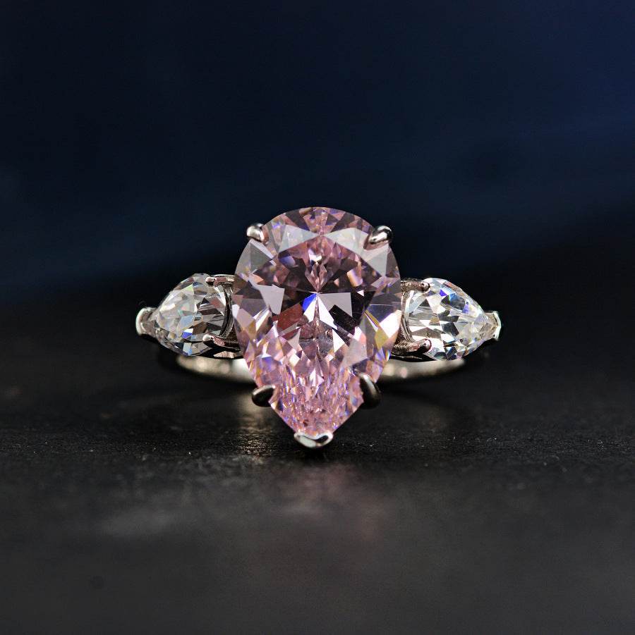 10 Carat Water Drop White Gold Plated Ring – High Carbon Diamond ladys ring Distinguished Fine Apparel Pink 5