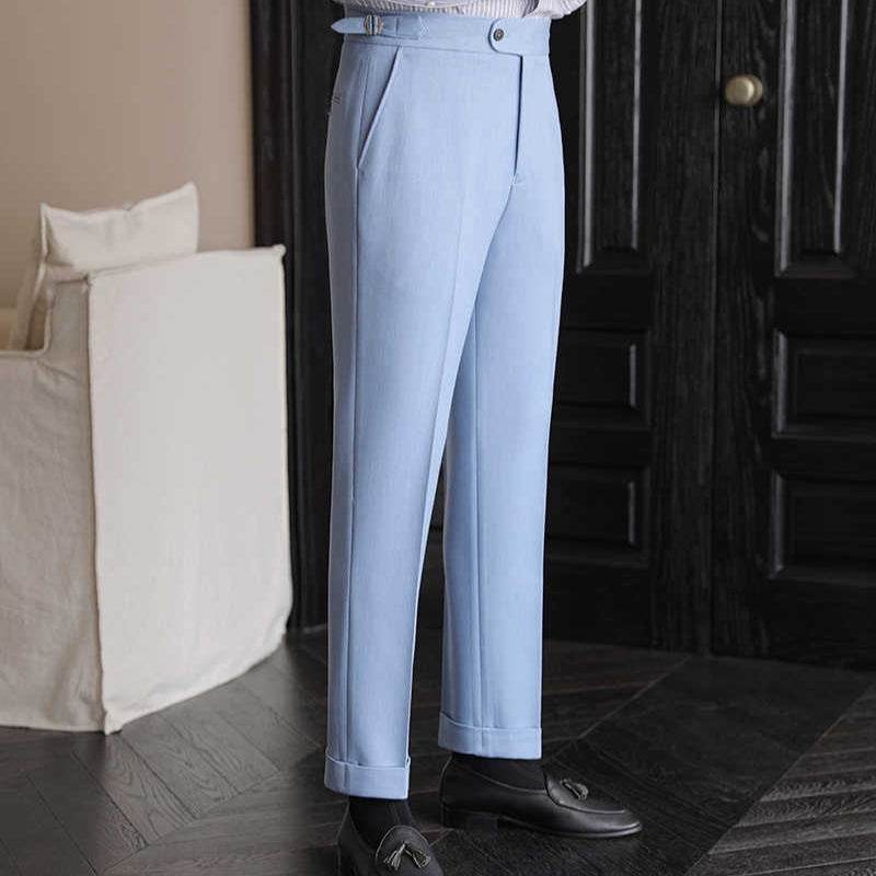 Casual High-waisted Men's Non-ironing Elastic Hanging Pants Naples Solid Color Dress Pants formal wear Distinguished Fine Apparel