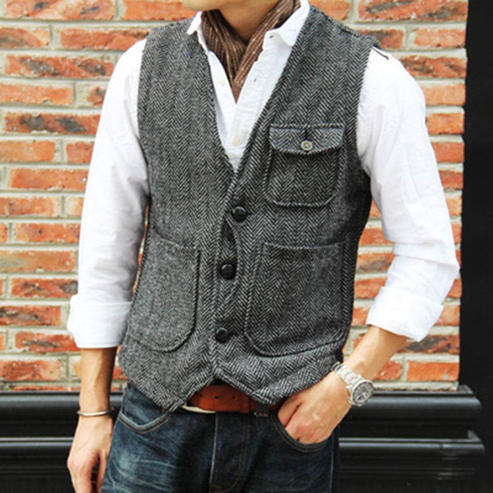 Herringbone Men's Suit Vest Vest mens vest Distinguished Fine Apparel Grey 2XL