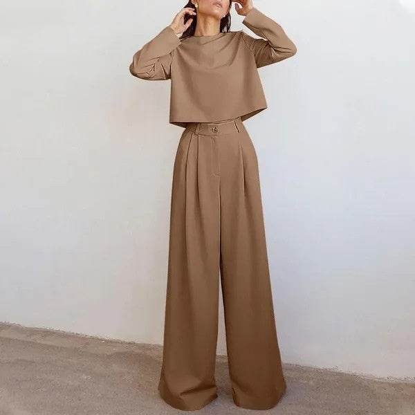 Women's Loose-fitting Casual Two-piece Suit - Wide Leg Pants ladys pants Distinguished Fine Apparel