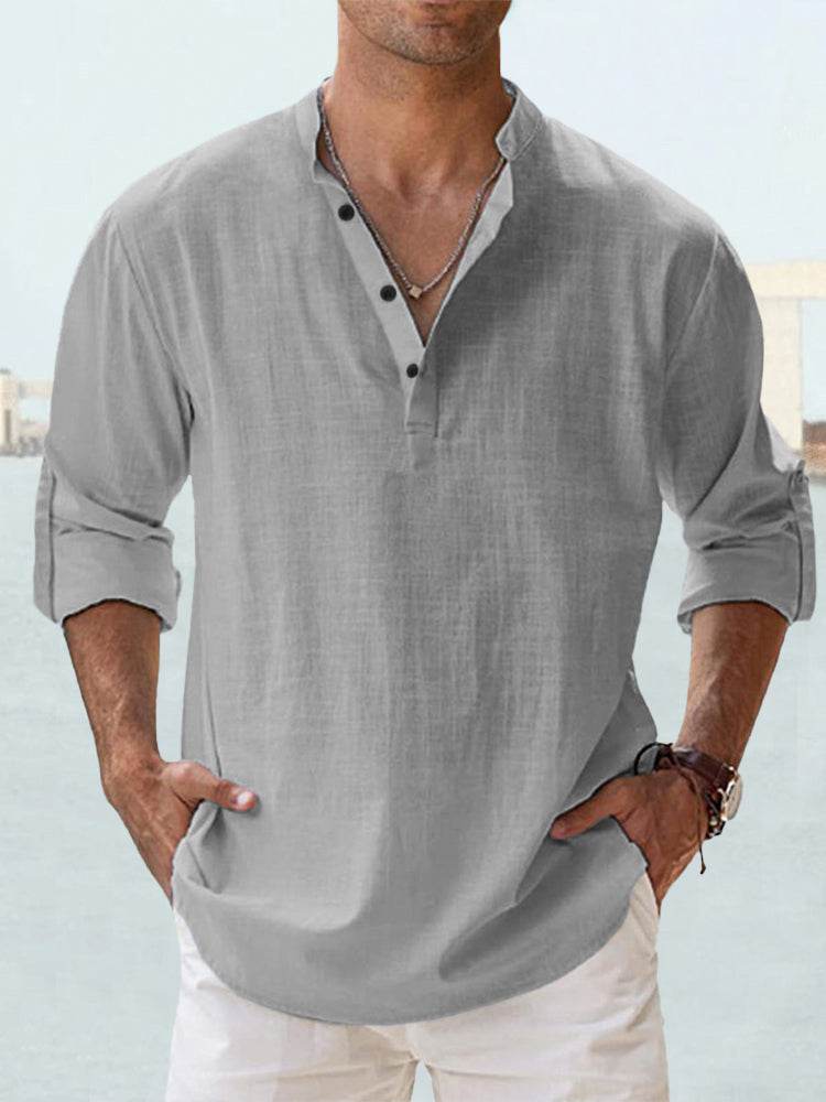 Men's Casual Linen Shirts - Spring Autumn Summer Wear Modern Gentlemen gents Shirts Distinguished Fine Apparel Grey 2XL