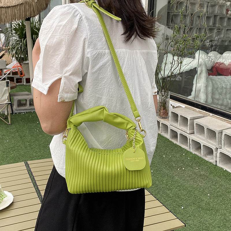 Ladies Crossbody Pleated Small Tote Bag - Casual Simple Elegant Messenger Style ladys bag Distinguished Fine Apparel Green