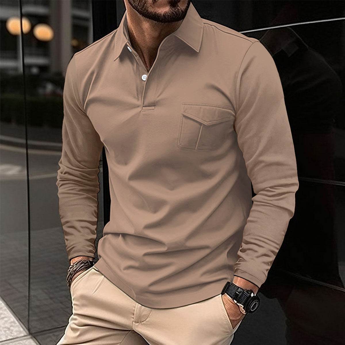Gentlemen's Casual Polo Shirts - Sleek Professional Look gents top Distinguished Fine Apparel Khaki L