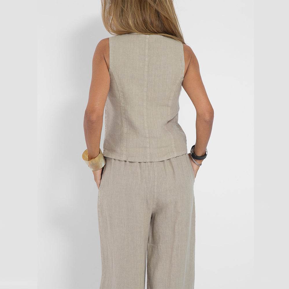 Ladies Summer Suit V-neck Sleeveless Top And Loose Trousers Casual Distinction ladys suit Distinguished Fine Apparel