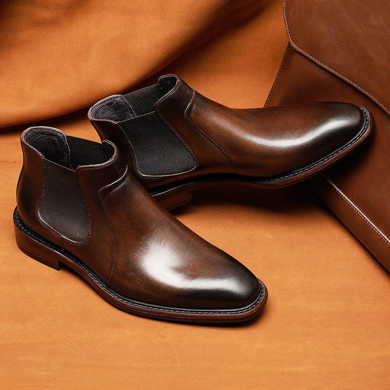 Men's Genuine Leather Formal Business Boots - Sleek and Affordable gents shoes Distinguished Fine Apparel Brown 37