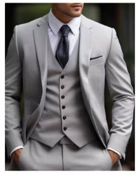 Gentlemen's European And American Style Plus Size Foreign Trade Three-piece Suit gents suit Distinguished Fine Apparel Light Gray 5XL