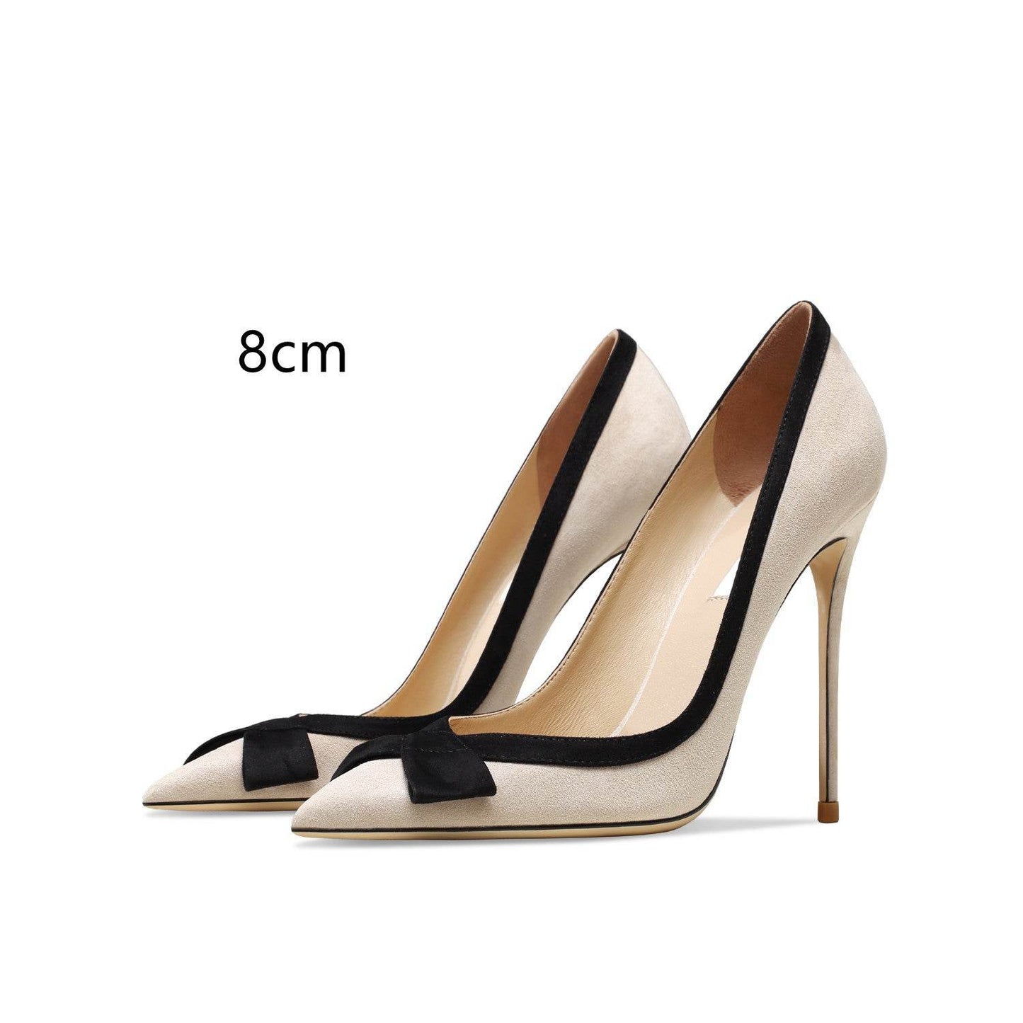 Women’s Genuine Leather Bow Suede High Heels – Apricot Elegance with a Feminine Touch ladys foot wear Distinguished Fine Apparel Leather apricot Cashmere 8cm 33
