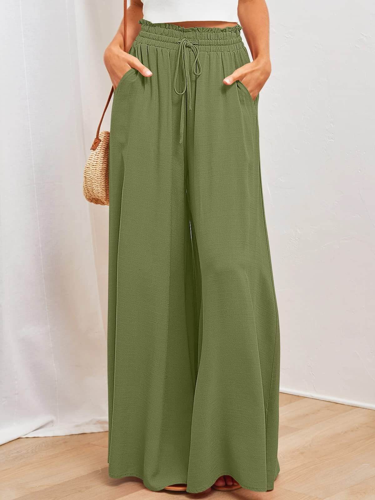 Women's Wide Leg Pants - Loose Comfy Casual - ladys pants Distinguished Fine Apparel Army green 2XL