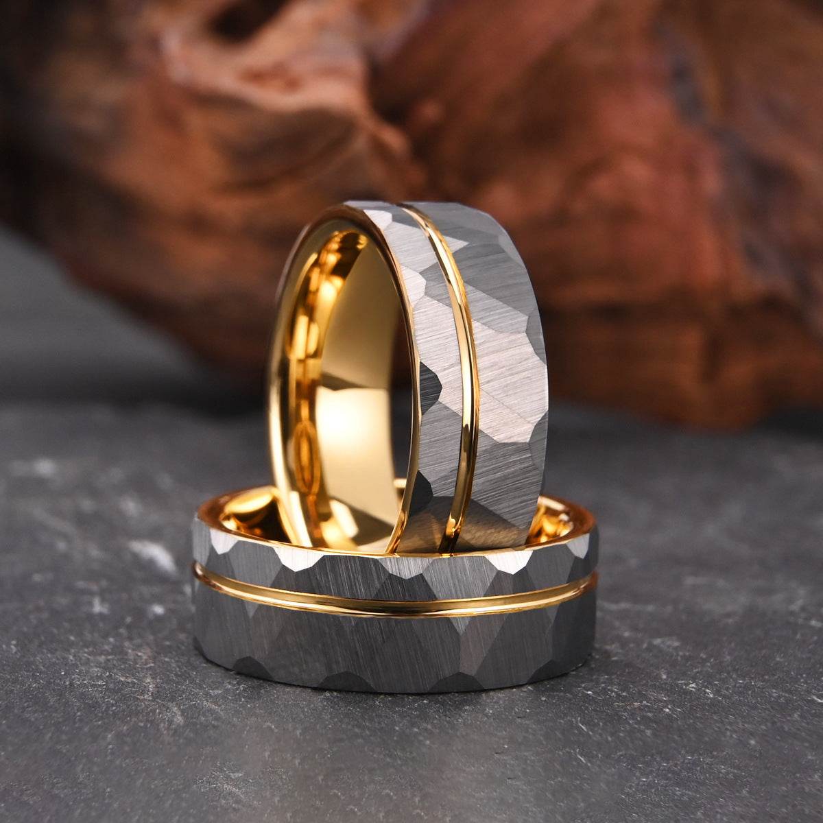Men's Wide Tungsten Golden Hammer Ring formal wear Distinguished Fine Apparel