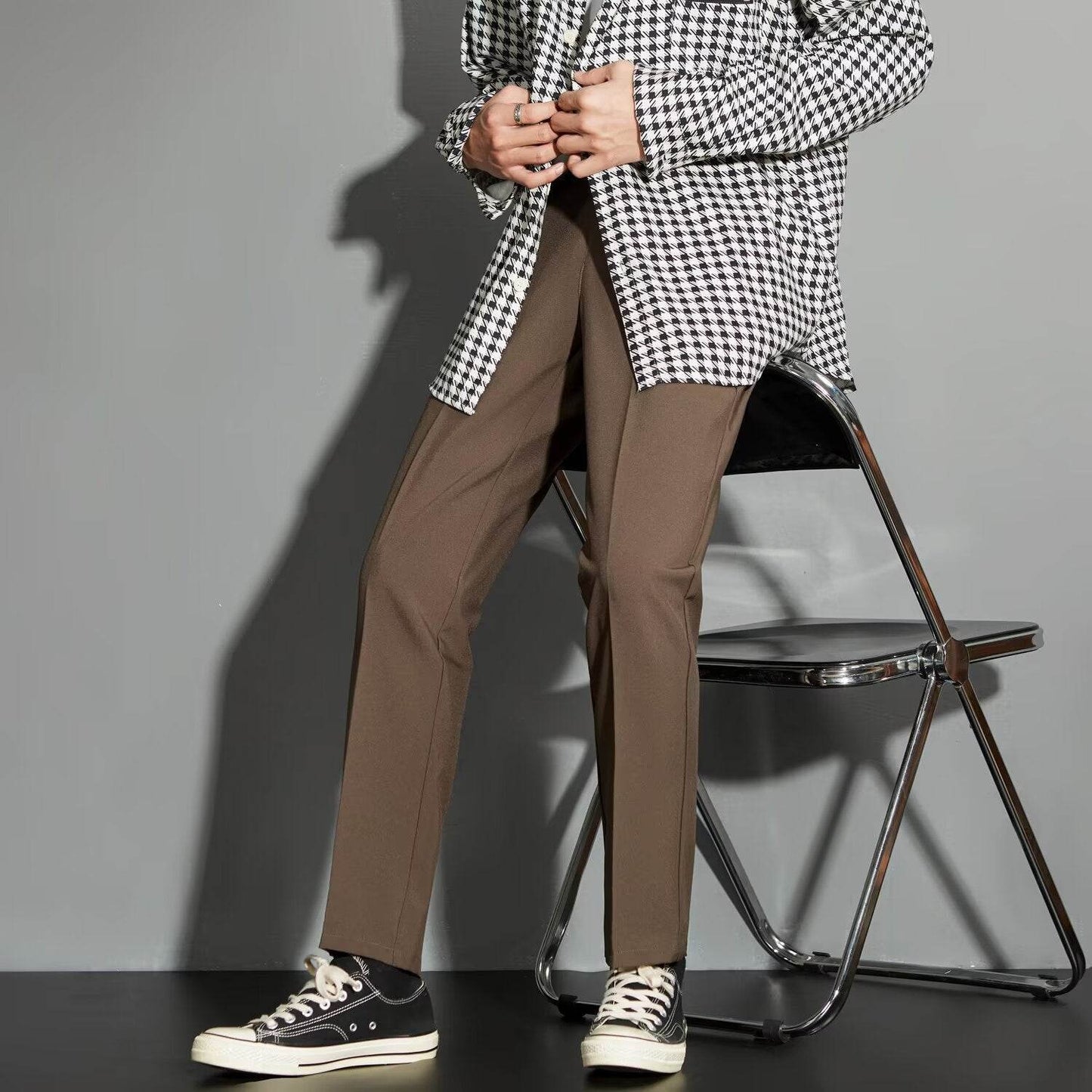 Gentlemen's Straight Cut Spring Casual Pants - Ankle-length Suit Pants gents pants Distinguished Fine Apparel Brown 27