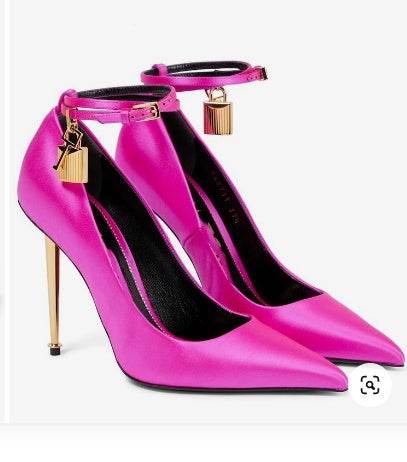 Pointed Padlock Gold Heel High Heels - Catwalk Heels That Define Luxury Fashion and Fierce Attitude ladys foot wear Distinguished Fine Apparel