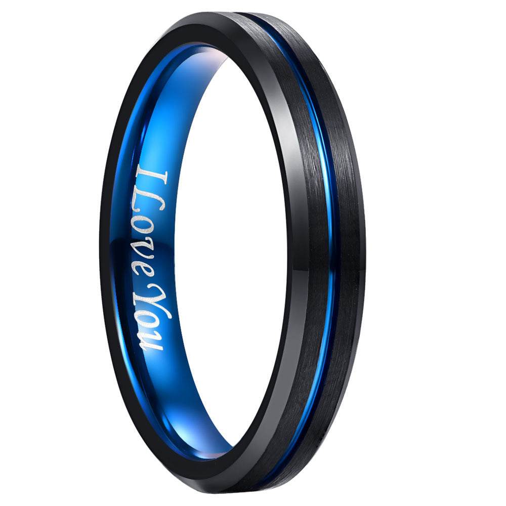 Mens Ring 4-10MM Black Medium Blue Tungsten Steel Jewelry with Middle Slot gents ring Distinguished Fine Apparel 269 Width 4mm 6.5