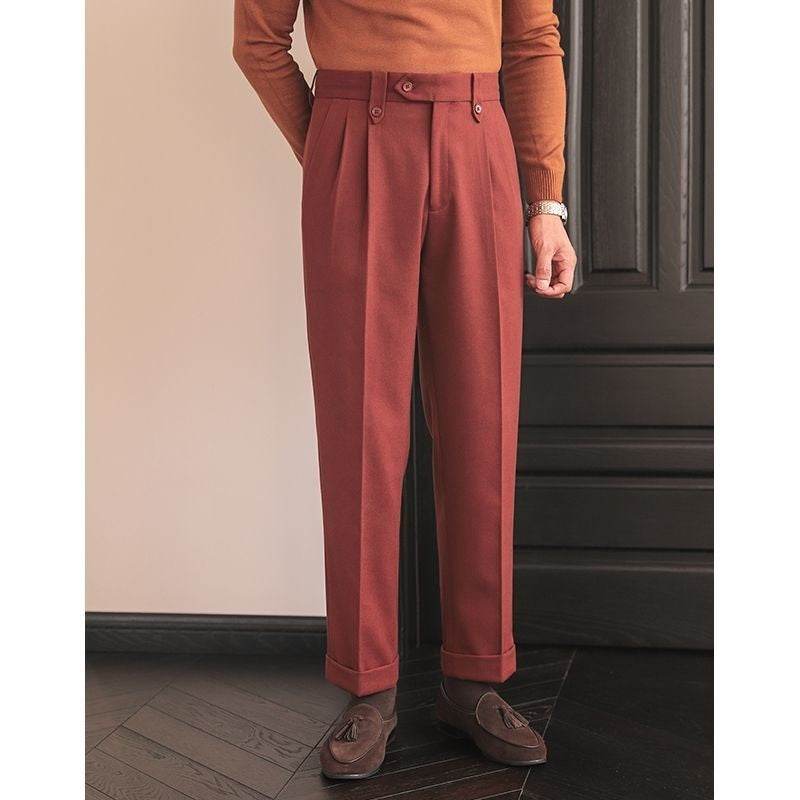 Men's Naples High-waisted Straight Leg Casual Dress Pants formal wear Distinguished Fine Apparel Purplish red 29