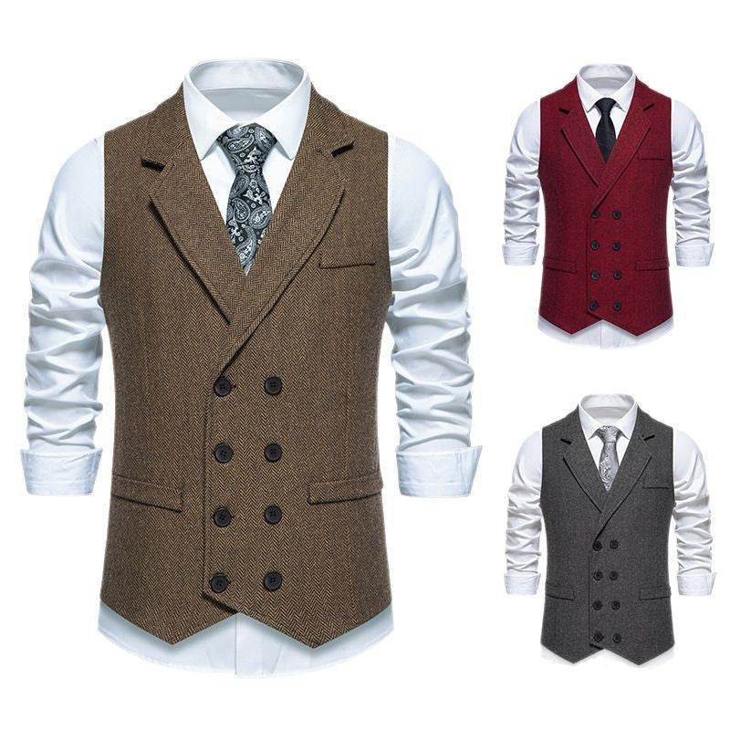 Distinguished Gentlemen's Herringbone Tweed Vest Double Breasted, Distinctive mens vest Distinguished Fine Apparel