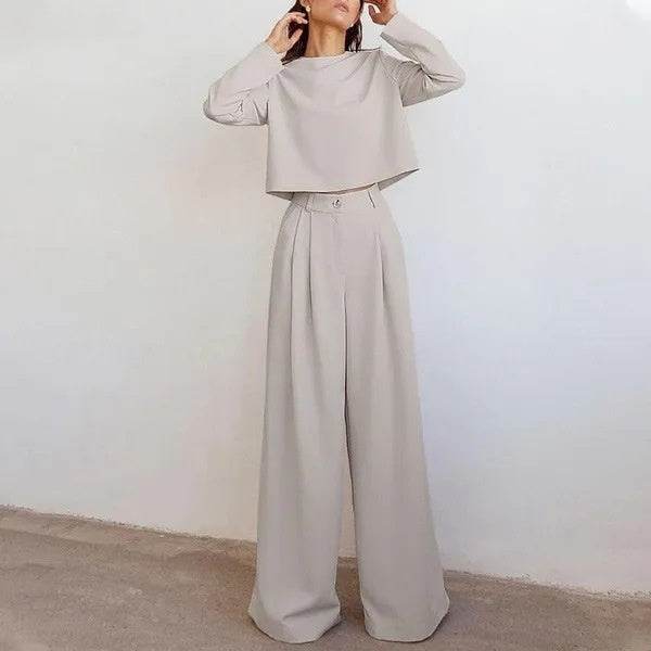 Women's Loose-fitting Casual Two-piece Suit - Wide Leg Pants ladys pants Distinguished Fine Apparel
