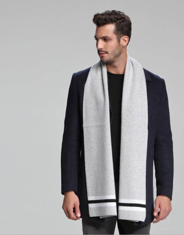 Scarf Cashmere Men's Casual Thick Warm Long Double-Sided gents accessorys Distinguished Fine Apparel M5108 light grey 30x180cm