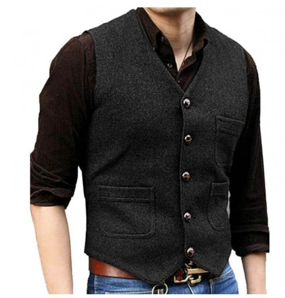 Gentlemen's Casual Wool Waistcoat Slim Fit gents vest Distinguished Fine Apparel Black S