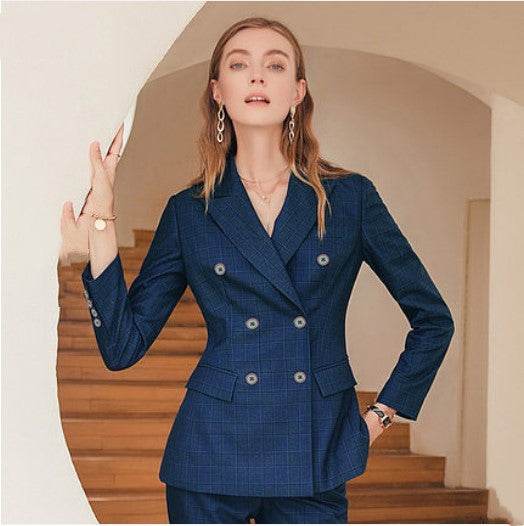 Ladies High-end Professional Dark Green Plaid Suit ladys suit Distinguished Fine Apparel Dark Blue Plaid Suit Coat Only S