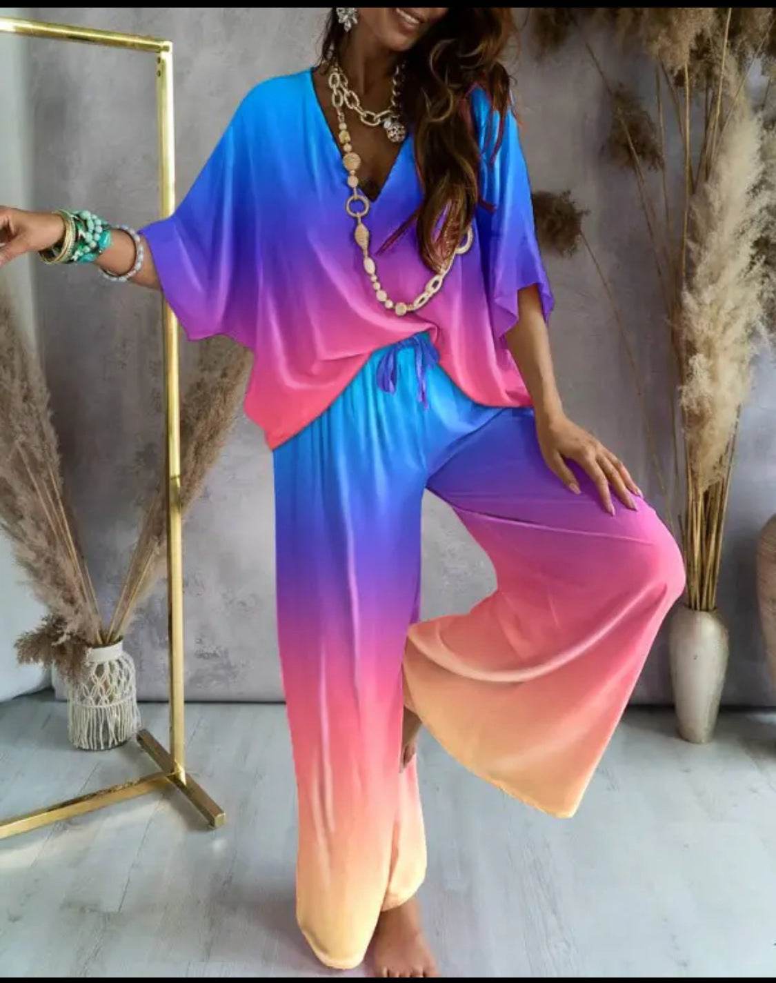 Professional Women's Bat Sleeve Top Plus Pants ladys pants Distinguished Fine Apparel Colorful 2XL