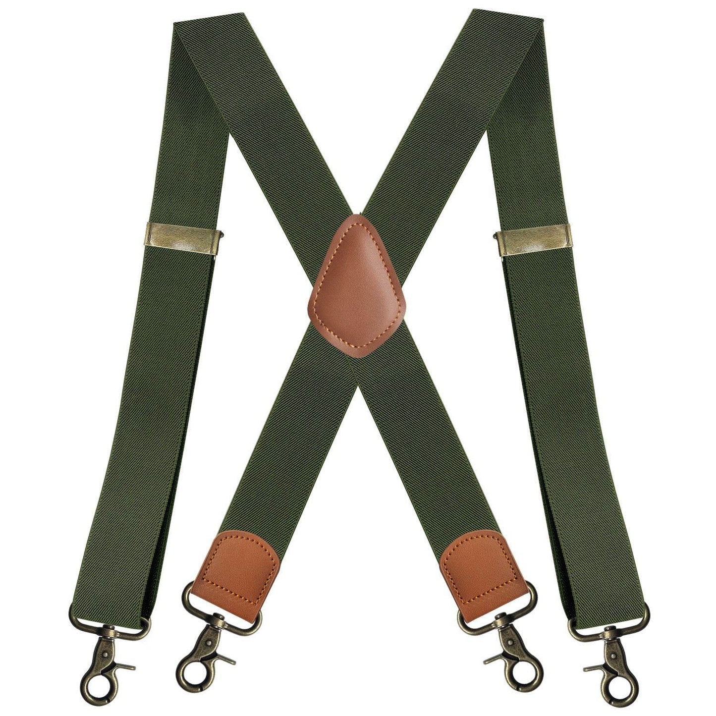 Elastic Straps X-type Suit Pants Suspenders - Quality Bronze Buckling formal wear Distinguished Fine Apparel Army Green