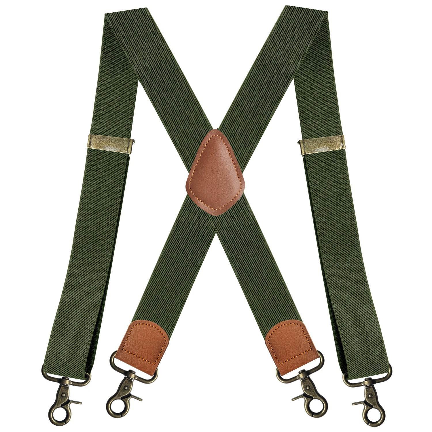 Elastic Straps X-type Suit Pants Suspenders - Quality Bronze Buckling formal wear Distinguished Fine Apparel Army Green