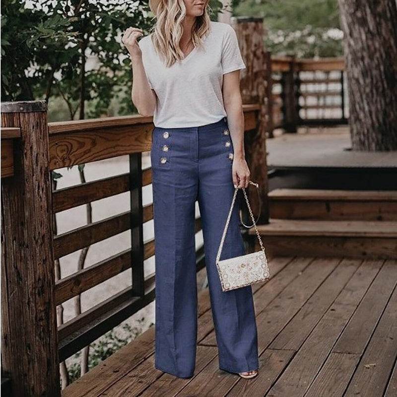 Ladies Semiformal Double Breasted Wide Leg Pants ladys pants Distinguished Fine Apparel Blue 3XL