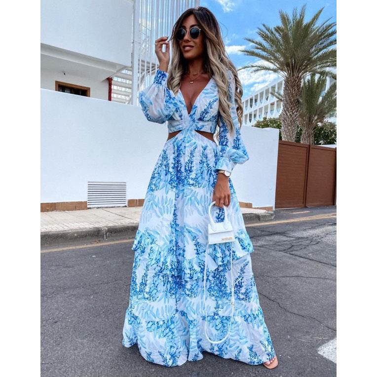 Elegant Women's Sleeve Dress for Long Spring and Summer Flow Women's dress Distinguished Fine Apparel Light Blue 2XL