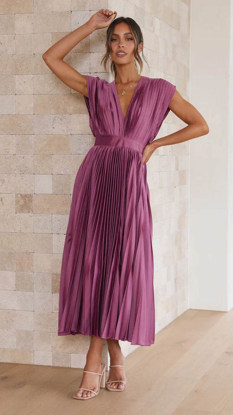 Elegant Ladies Pleated Dress - Distinguished Refined Summer Boutique Piece lady's dresses Distinguished Fine Apparel Purple L