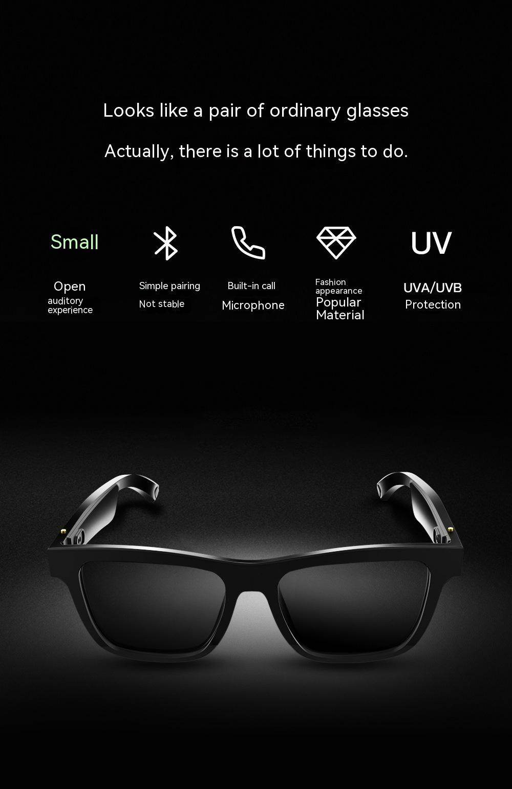 Smart Glasses Black Technology Headset Bluetooth Sunglasses gents sunglasses Distinguished Fine Apparel