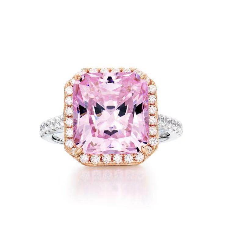 Sterling Silver Gold-Plated Zircon Ring – Simulated Diamond Brilliance ladys ring Distinguished Fine Apparel Pink Size 10