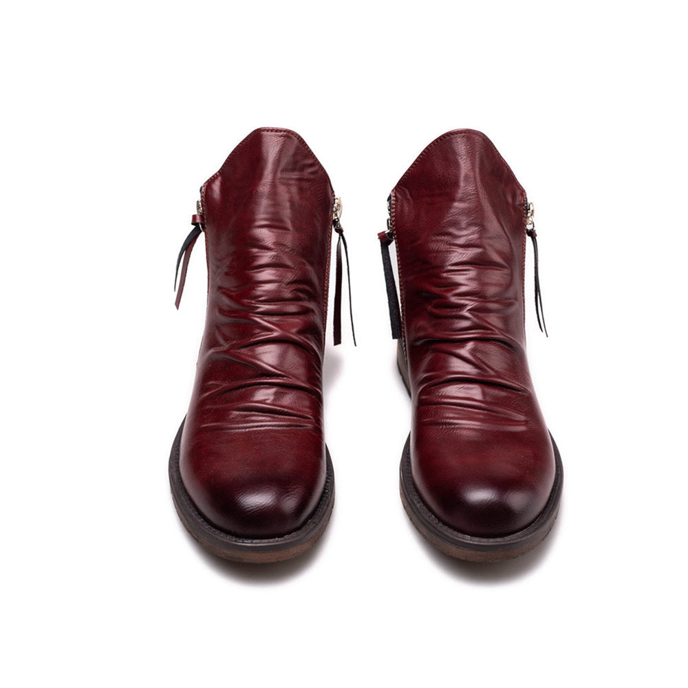 Double side zipper non-slip men's boots mens shoes Distinguished Fine Apparel Wine Red 38