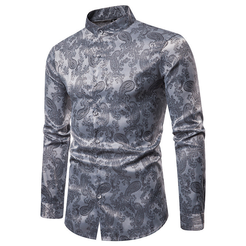 Men's Cashew Flower High-end Lapel Shirt Men's Shirts Distinguished Fine Apparel Grey 2XL