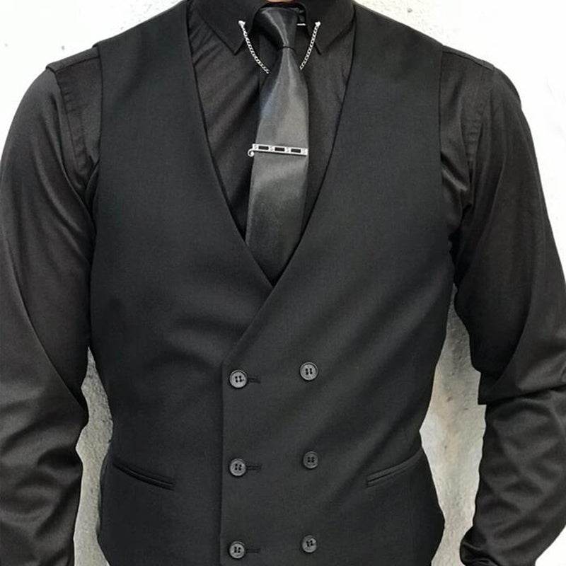 Black Formal Men's Vest Double Breasted V Neck One Piece gents vest Distinguished Fine Apparel