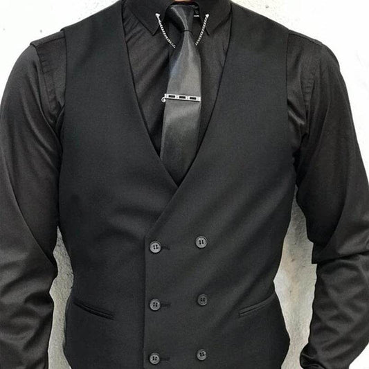 Black Formal Men's Vest Double Breasted V Neck One Piece gents vest Distinguished Fine Apparel