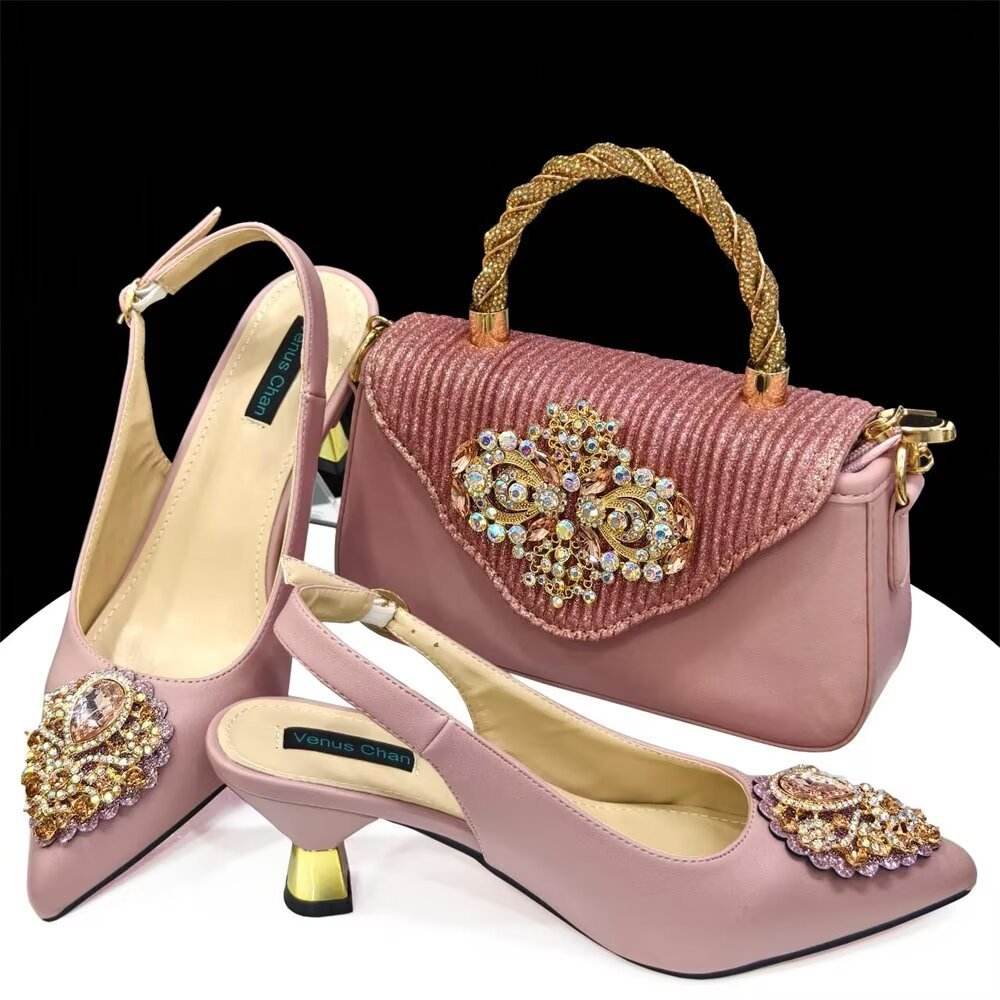 French Chic Sling-back Heels & Bag Set – Pointed Toe Elegance for Everyday Style ladys foot wear Distinguished Fine Apparel Lotus Root Color 37