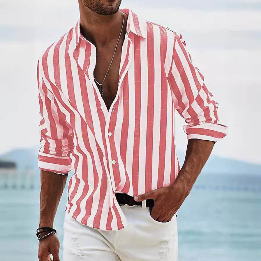 Men's Yarn-dyed Striped Casual Loose Long Sleeved Shirt Men's Shirts Distinguished Fine Apparel
