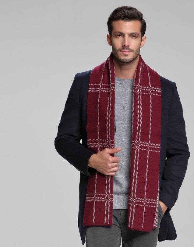 Scarf Cashmere Men's Casual Thick Warm Long Double-Sided gents accessorys Distinguished Fine Apparel M5111 crimson 30x180cm