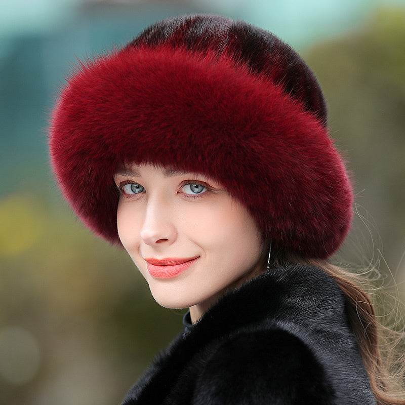 Ladies Warm Fur Hat - Genuine Leather real fur Women's hats Distinguished Fine Apparel Wine Red One size