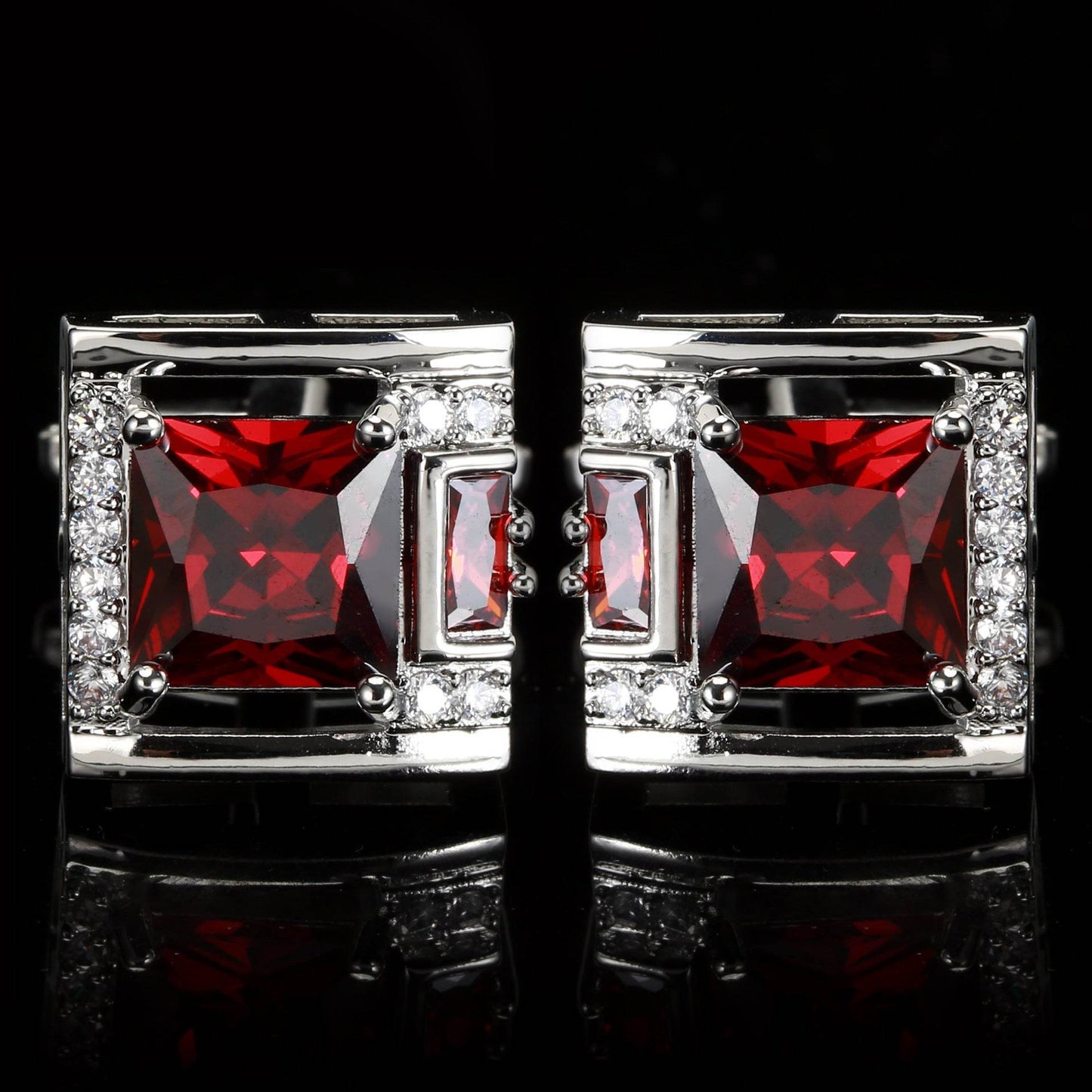 Tough Square Crystal inlay Men's Cufflinks Light Luxury gents accessorys Distinguished Fine Apparel White Steel Wine Red K9