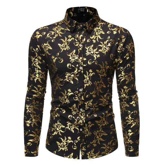 Men's Basic Style Bronzing Flower Shirt men's shirt Distinguished Fine Apparel