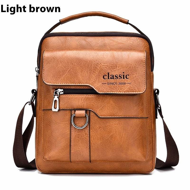 Men's Messenger Bag - Crossbody Bag Business Travel Casual Mens Bag Distinguished Fine Apparel Light Brown Classic