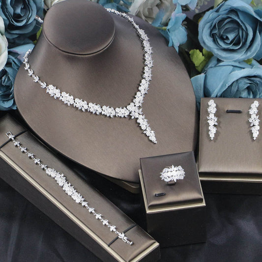 Elegant Rose Zircon Bridal Jewelry Set – 4-Piece Wedding & Evening Fashion jewelry set Distinguished Fine Apparel