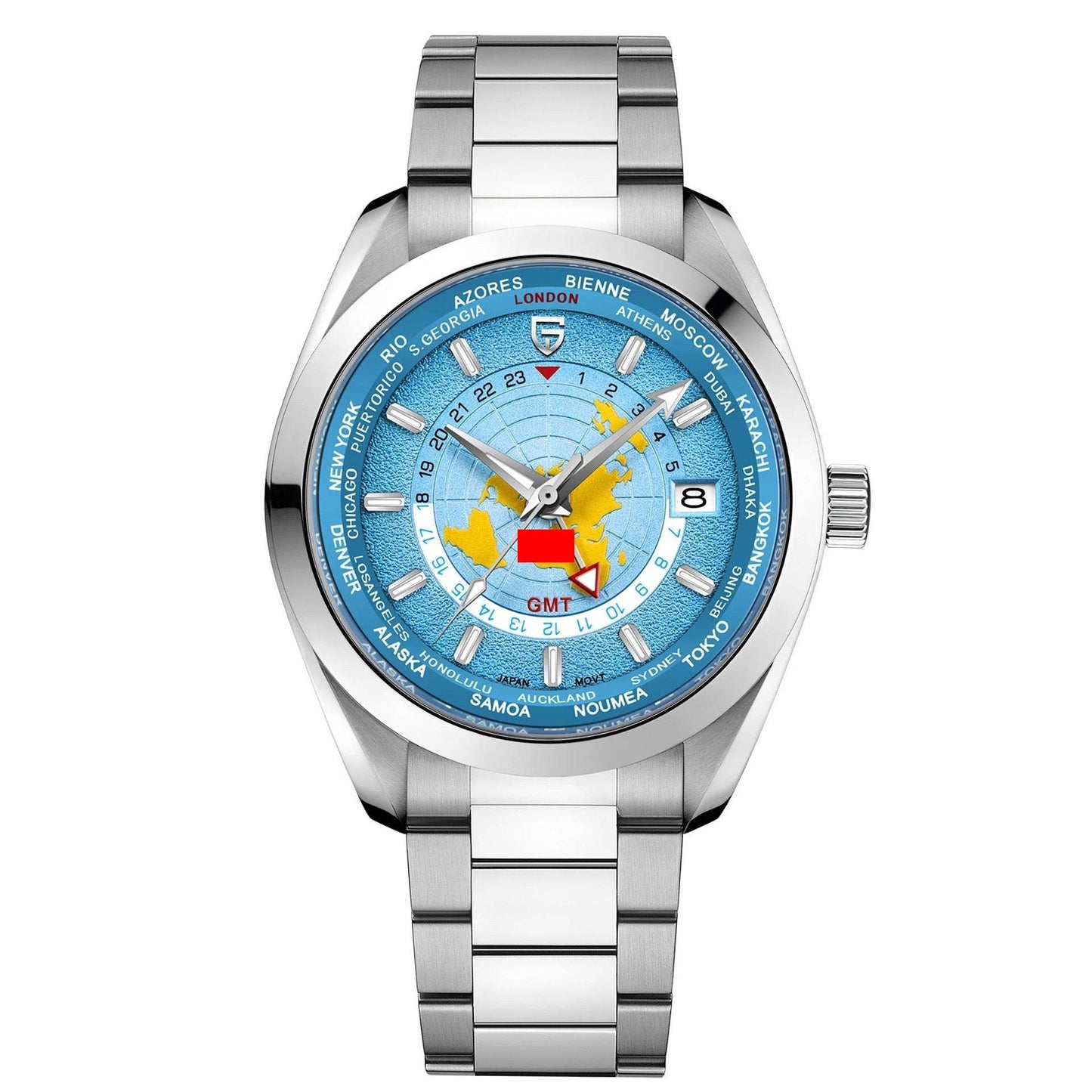 Men's Multifunctional Mechanical GMT Dual Time Zone Luminous Waterproof Watch gents watches Distinguished Fine Apparel Light Blue